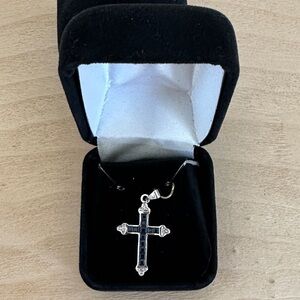 Elegant 10k White Gold, Sapphire and Diamond Cross Pendant